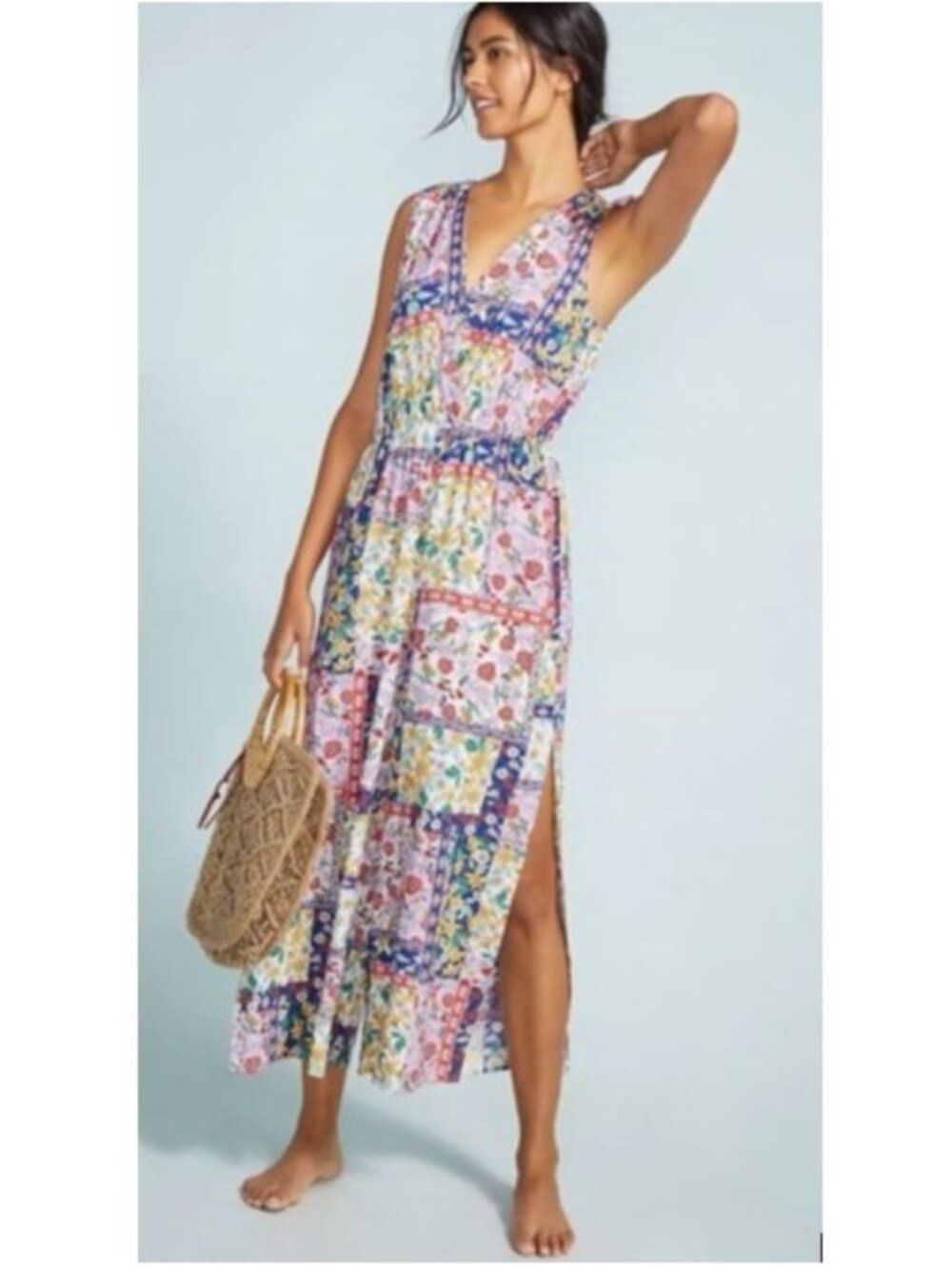 By Anthropologie Floral Patchwork Jumpsuit in Mauve Motif – Size Small